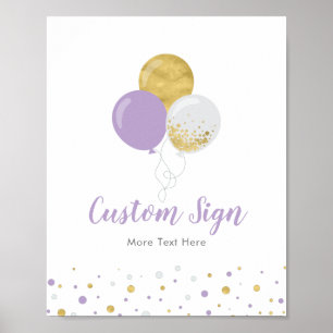 Gold & Purple Balloon Girl Birthday Party Custom Poster
