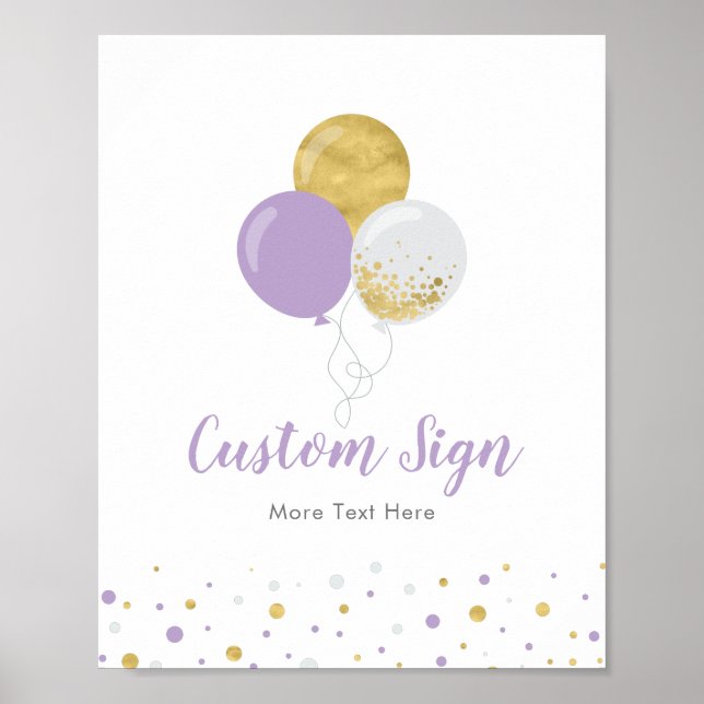 Gold & Purple Balloon Girl Birthday Party Custom Poster (Front)