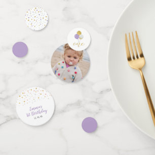 Gold & Purple   Balloons Girl 1st Birthday Party Confetti