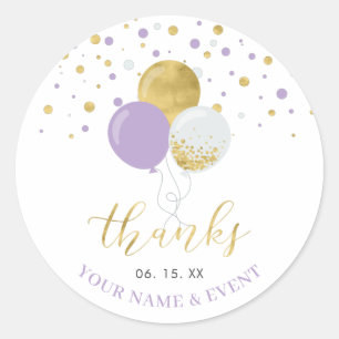 Gold & Purple Balloons   Party Favour Thank you Classic Round Sticker