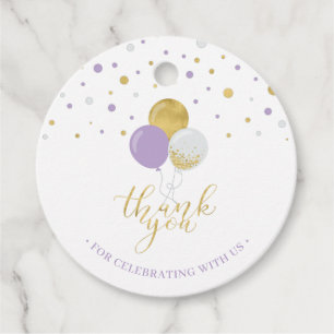 Gold & Purple Balloons Party Thank you Favour Ta Tags