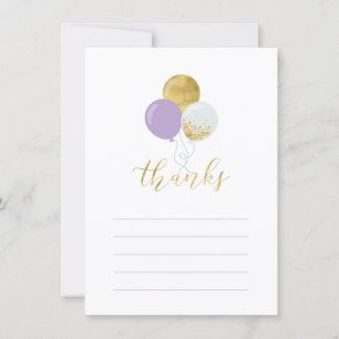 Gold & Purple Balloons Party Thank You Note Card