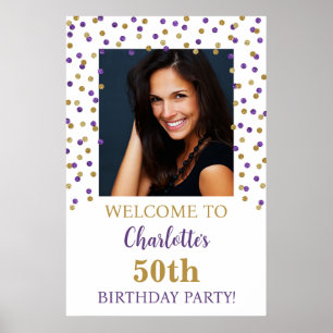 Gold Purple Birthday Party Custom 20x30 Photo Poster