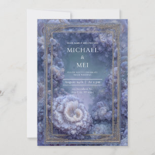 Gold Purple Blue Coral Kale Fantasy Wedding Invitation
