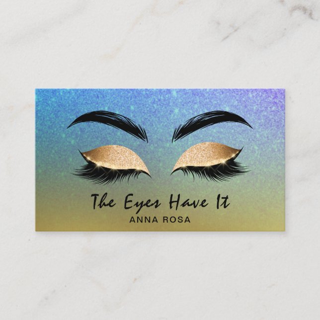 *~* Gold PURPLE BLUE Girly Lashes Extensions Brows Business Card (Front)
