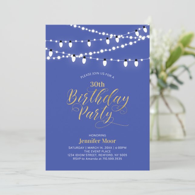 Gold Purple Blue Modern 40th Adult Birthday Party Invitation (Standing Front)