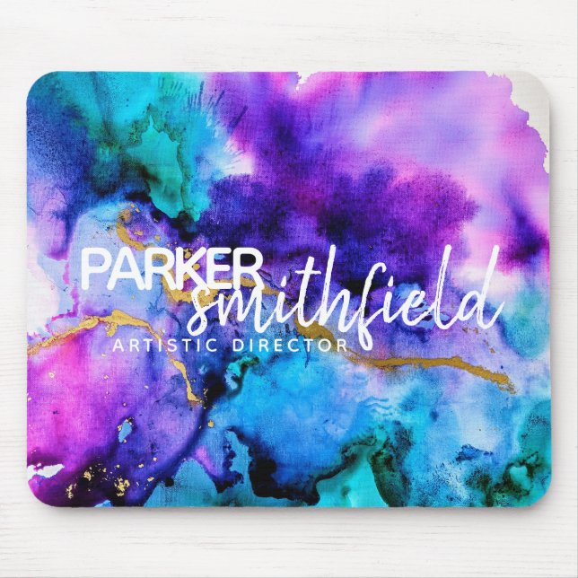Gold Purple Blue Watercolor Mouse Mat (Front)