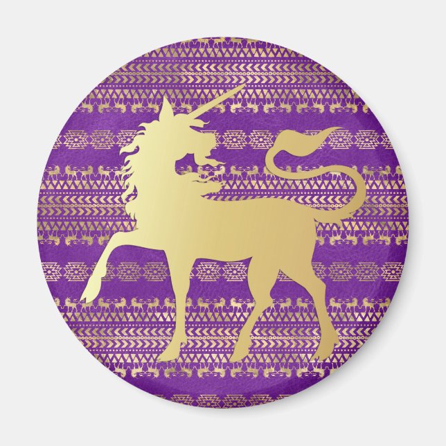 Gold & Purple Bohemian Pattern & Unicorn Magnet (Front)