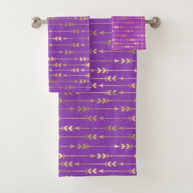 Gold & Purple Bohemian Unicorn Pattern Bath Towel Set (Insitu)