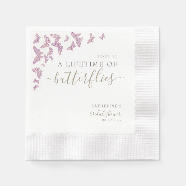 Gold Purple Butterfly Boho Bridal Shower Custom Napkin (Front)