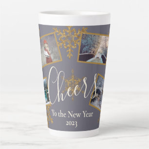 Gold Purple Cheers Snowflake 4 Photos Holiday Latte Mug