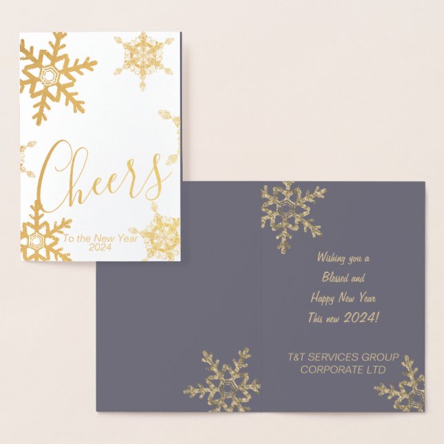 Gold Purple Cheers to the New Year Corporate Foil Card (Display)