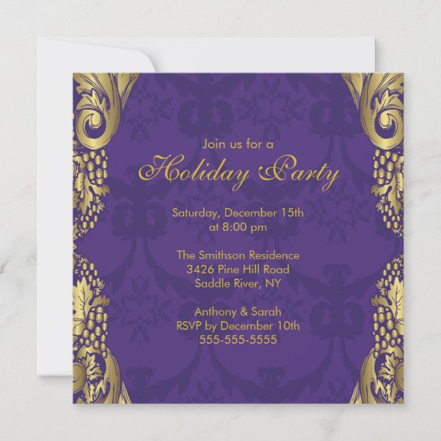 Gold Purple Christmas Holiday Party Invitation (Front)