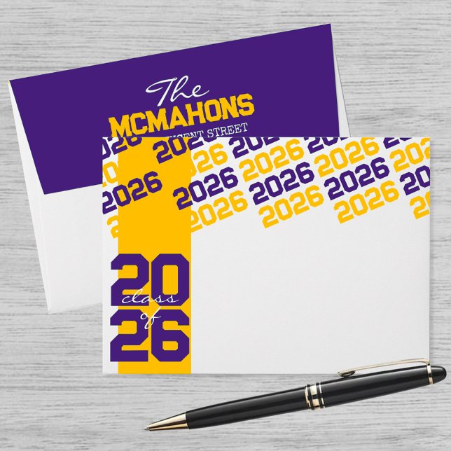 Gold & Purple Class of + Return Address Graduation Envelope (Creator Uploaded)