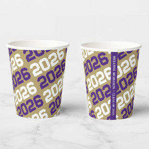 Gold & Purple Class Year Graduation Paper Cups