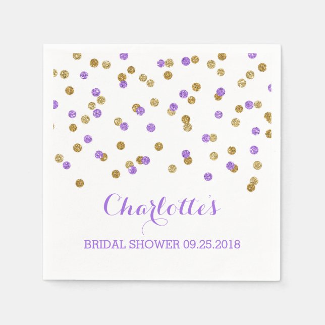 Gold Purple Confetti Bridal Shower Napkin (Front)