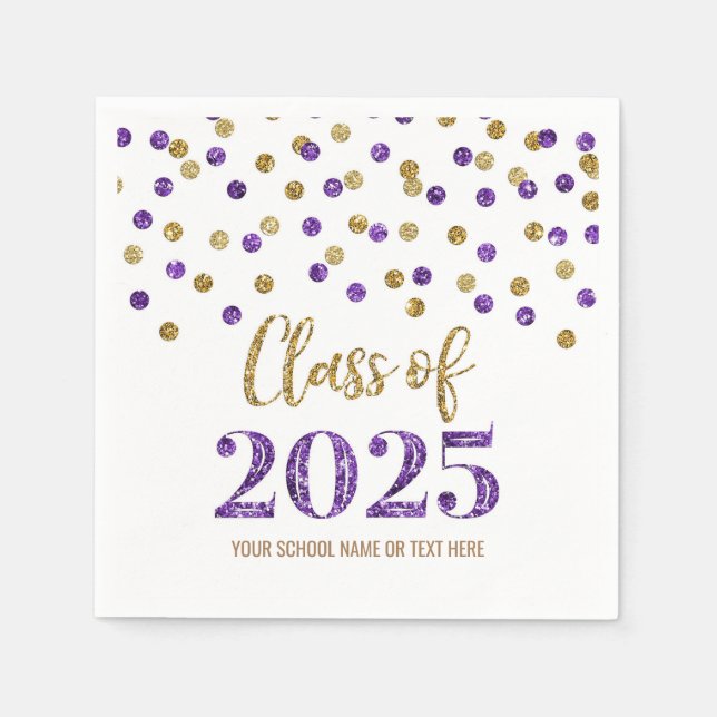 Gold Purple Confetti Class of 2025 Napkins (Front)