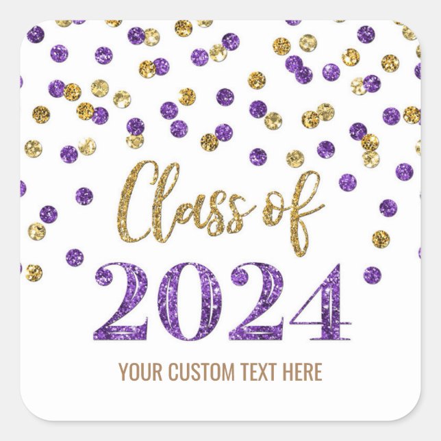 Gold Purple Confetti Graduation 2024  Square Sticker (Front)