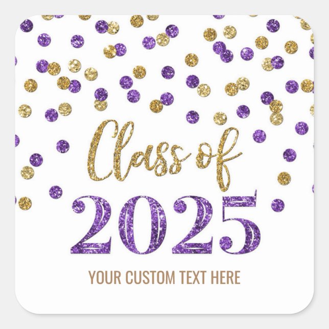 Gold Purple Confetti Graduation 2025  Square Sticker (Front)