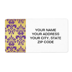 Gold, Purple Damask Pattern 2