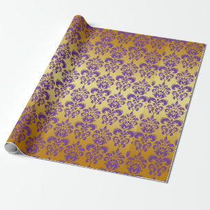 Gold, Purple Damask Pattern 2 Wrapping Paper
