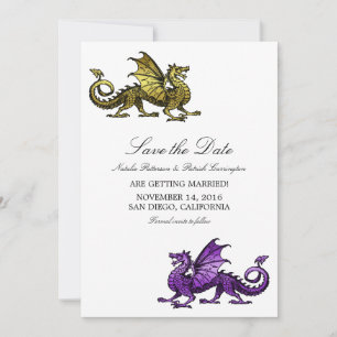 Gold Purple Dragon Save the Date Invite