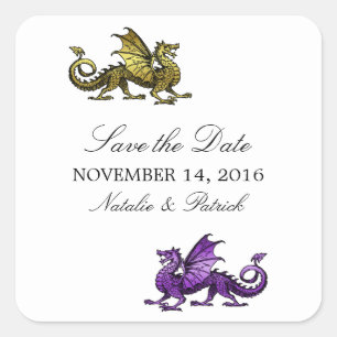 Gold Purple Dragon Save the Date Stickers
