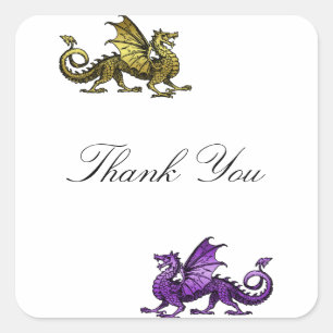 Gold Purple Dragon Thank You Stickers
