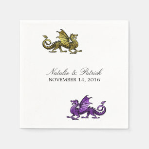 Gold Purple Dragon Wedding Paper Napkins