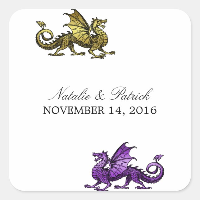 Gold Purple Dragon Wedding Stickers (Front)