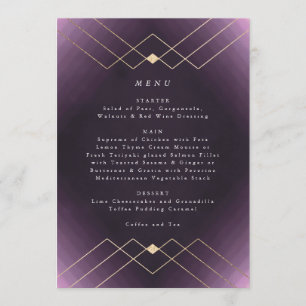 Gold Purple Elegance Diamond Geo Deco Wedding Menu