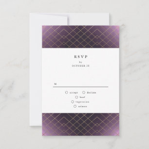 Gold Purple Elegance Diamond Geo Deco Wedding RSVP Card