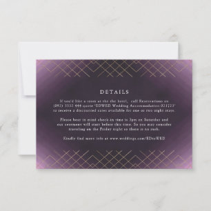 Gold Purple Elegance Diamond Geo Deco Wedding RSVP Card