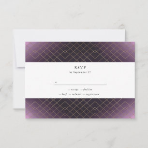 Gold Purple Elegance Diamond Geo Deco Wedding RSVP Card