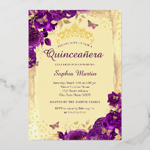 Gold Purple Elegant Floral Butterfly Quinceanera