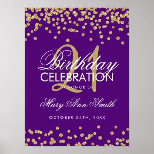 Gold Purple Faux Glitter Confetti 21st Birthday Poster