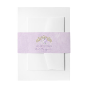 Gold Purple Floral Quinceañera Invitation Belly Band