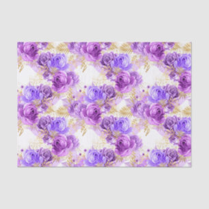 Gold purple floral rose pattern party tissue tissue paper