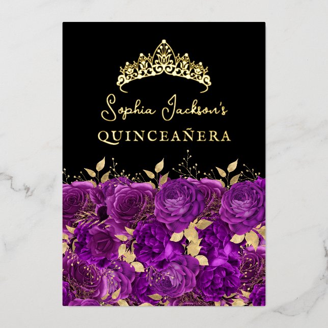 Gold Purple Floral Rose Quinceanera (Front)