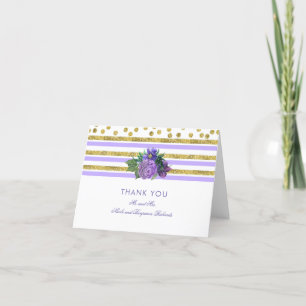 Gold, Purple Floral Wedding Thank You Card
