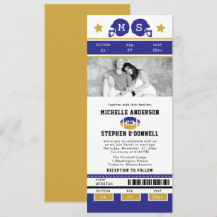 Gold  Purple Football Ticket Wedding Invite