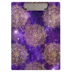 Gold & Purple Galaxy Dharma Mandala Pattern Clipboard
