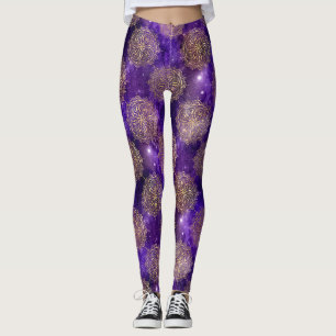Gold & Purple Galaxy Dharma Mandala Pattern Leggings