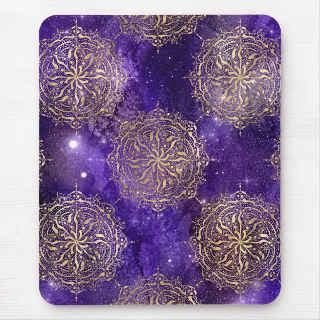 Gold & Purple Galaxy Dharma Mandala Pattern Mouse Mat (Front)
