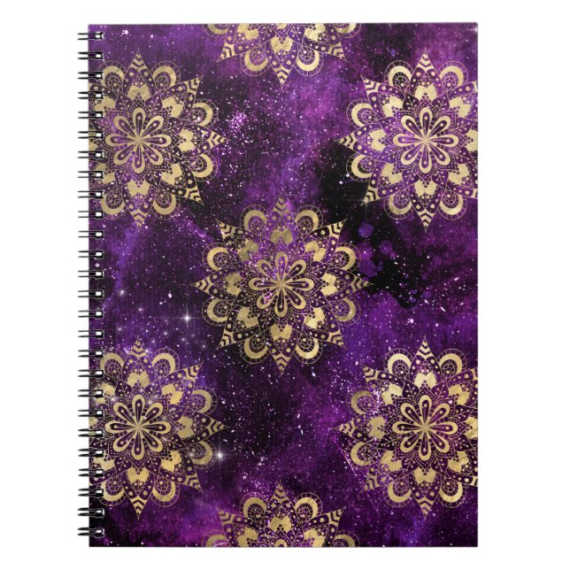 Gold & Purple Galaxy Dharma Mandala Pattern Notebook (Front)