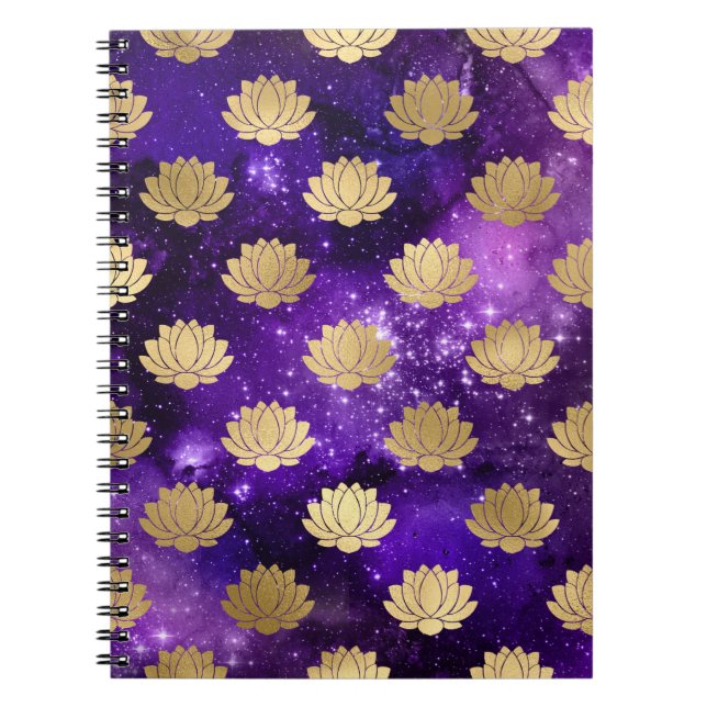 Gold & Purple Galaxy Dharma Mandala Pattern Notebook (Front)