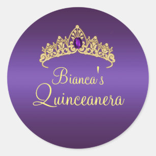 Gold & Purple Gem Tiara Quinceanera Sticker
