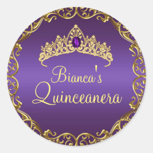 Gold & Purple Gem Tiara Quinceanera Sticker