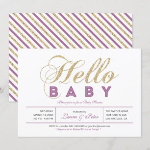 Gold, Purple   Girl, Modern Typography Baby Shower Invitation