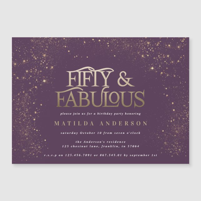 Gold purple glitter 50 and fabulous birthday party (Front)